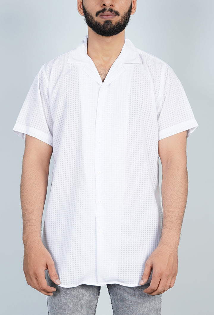 White Check Textured Cuban Shirt