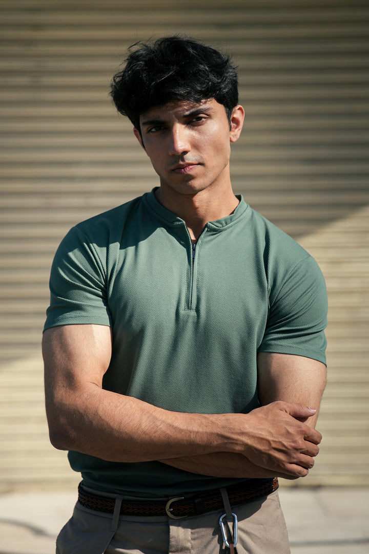 Green Half Zip Henley