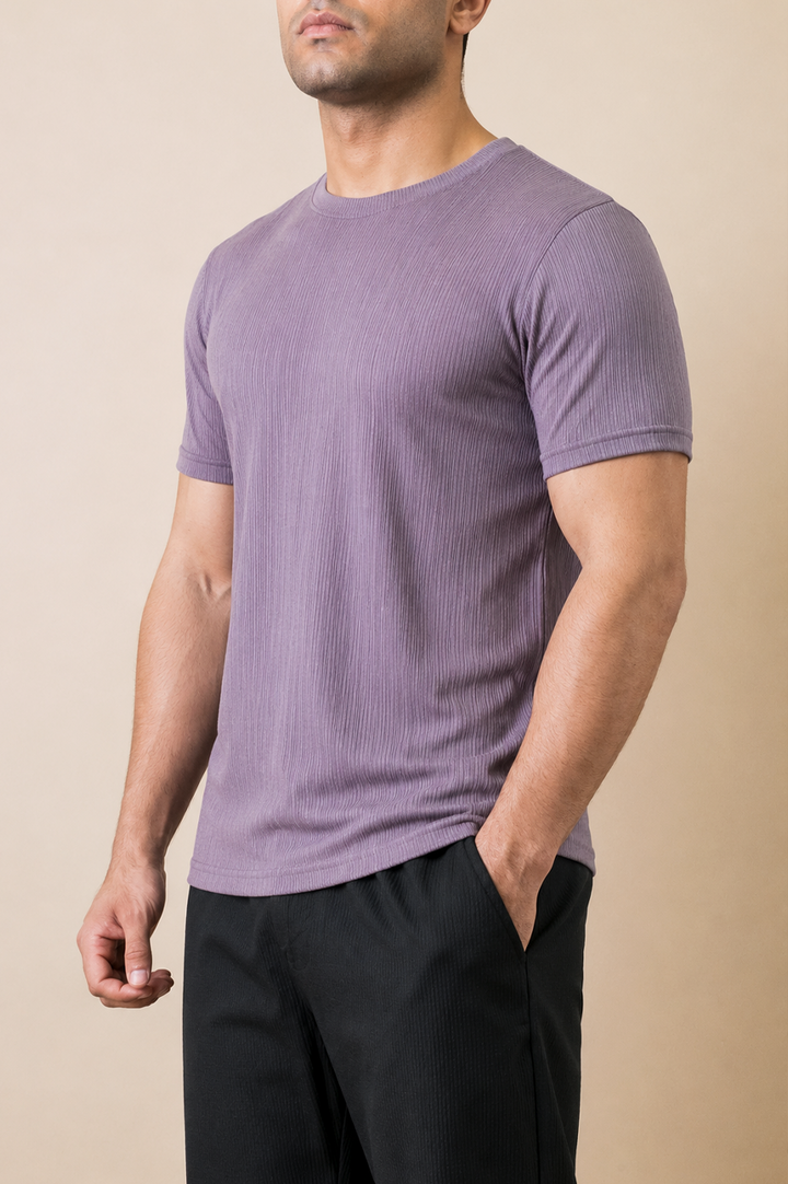 Slate Purple Ribbed Slim Fit Tee