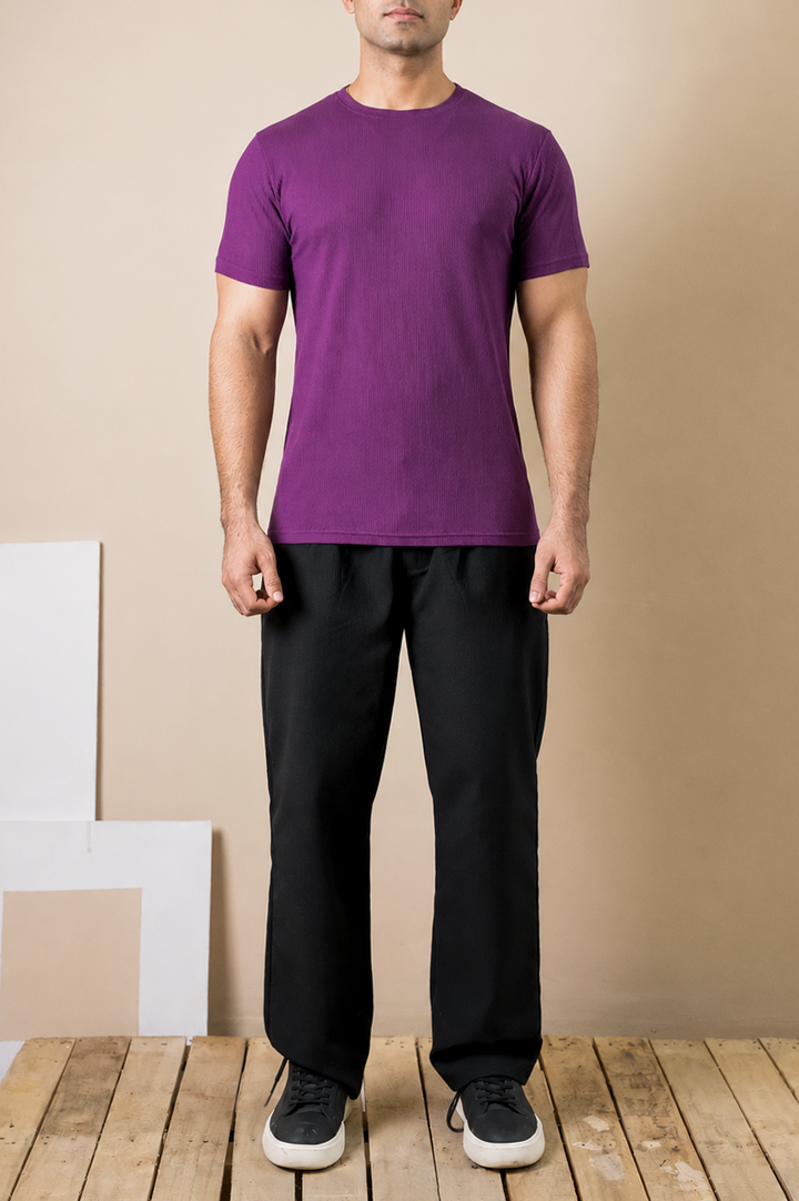 Violet Ribbed Slim Fit Tee