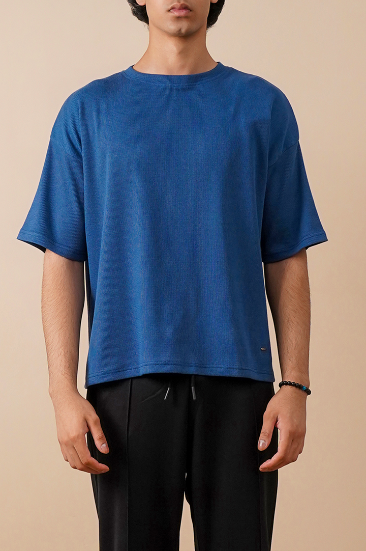 Premium Textured Oversized T-Shirt – Blue