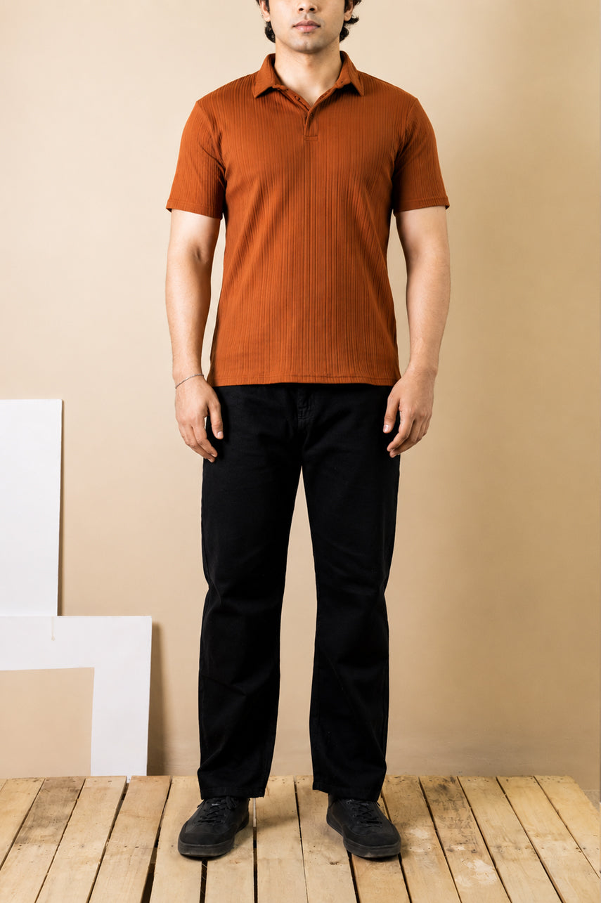 Burnt Rust Ribbed Polo