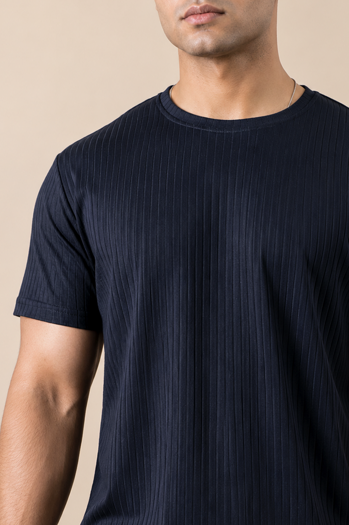 Navy Ribbed Slim Fit Tee