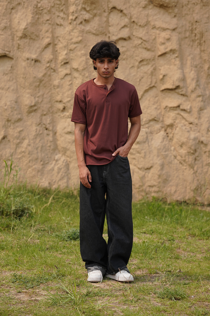 Brown Ribbed Henley