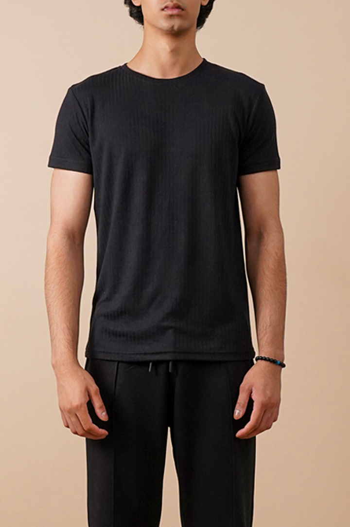 Premium Black Drop Needle Slim Fit T-Shirt