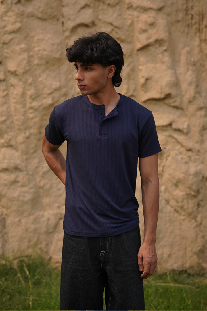 Navy Ribbed Henley