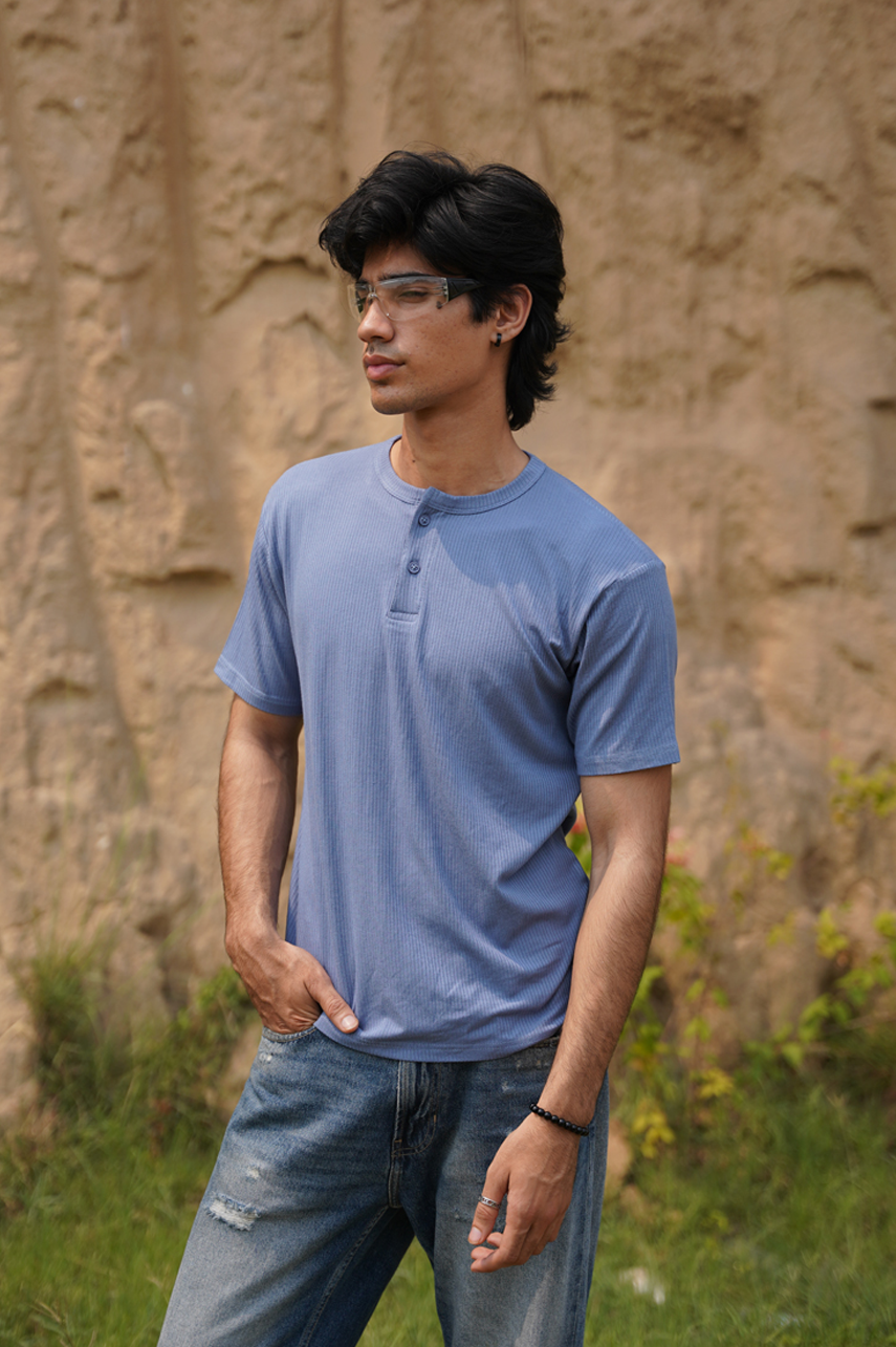 Blue Ribbed Henley