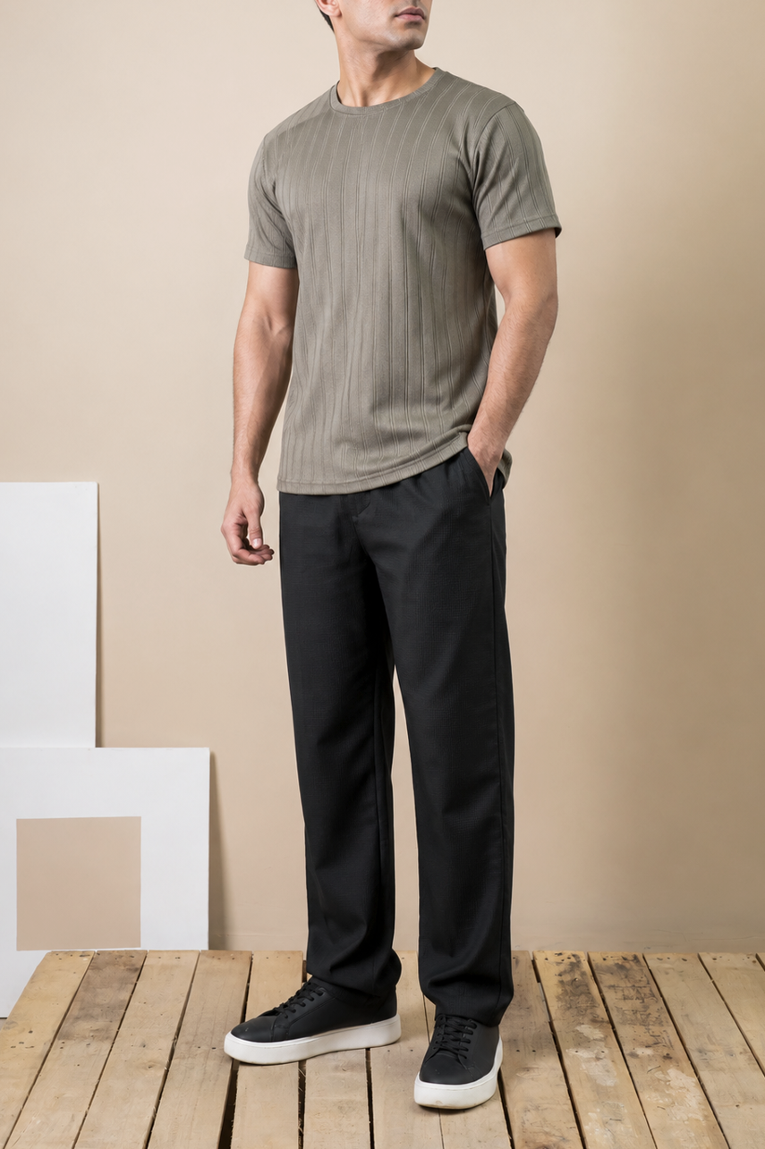 Olive Ribbed Slim Fit Tee