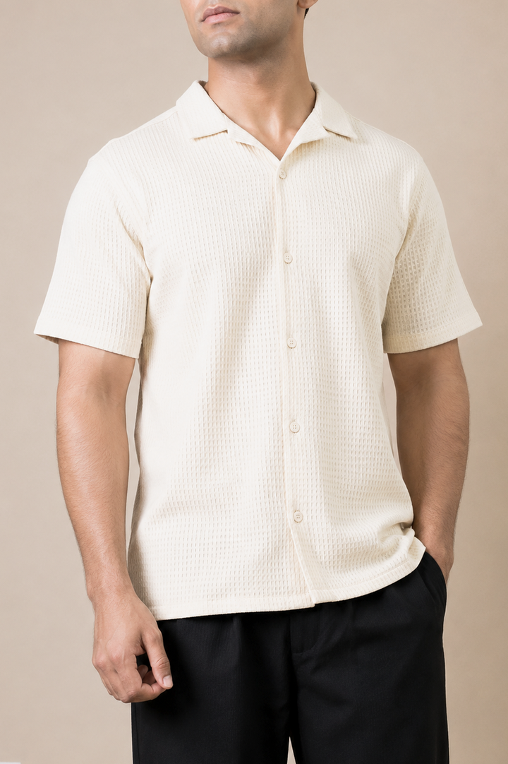Cream Waffle Cuban Shirt