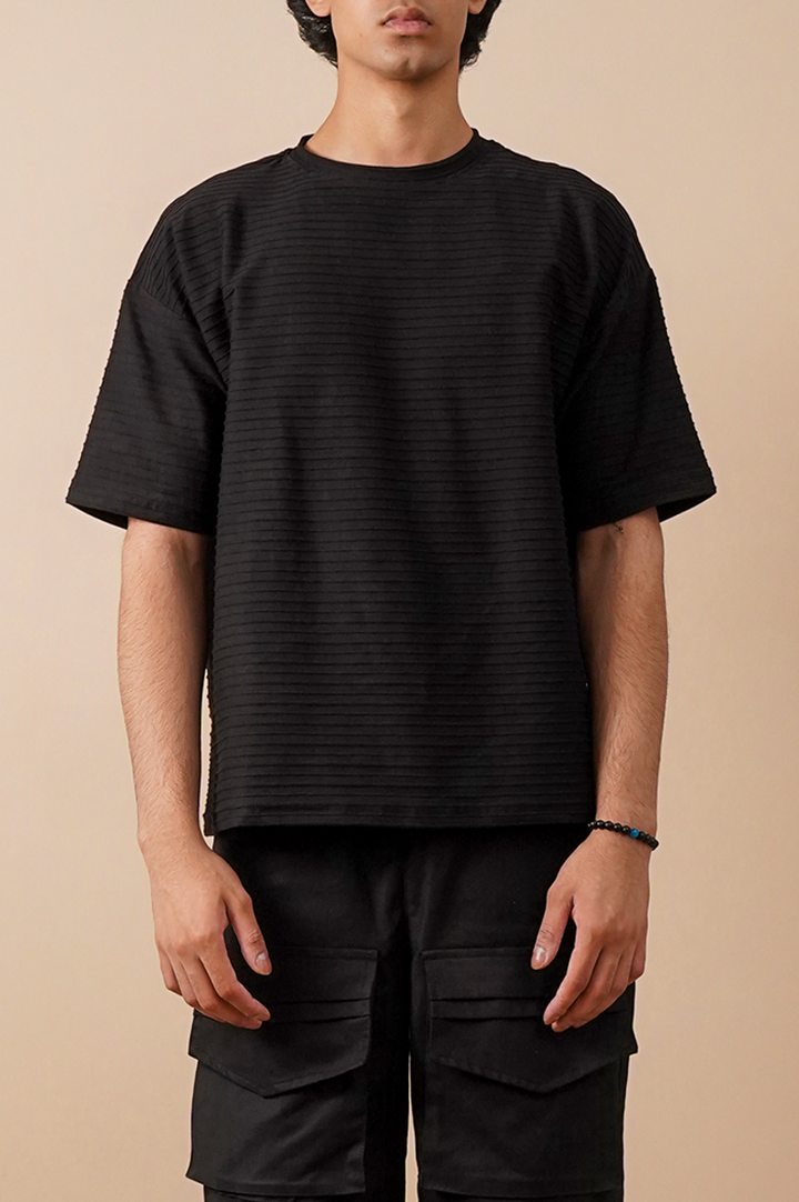 Premium Textured Oversized T-Shirt – Black