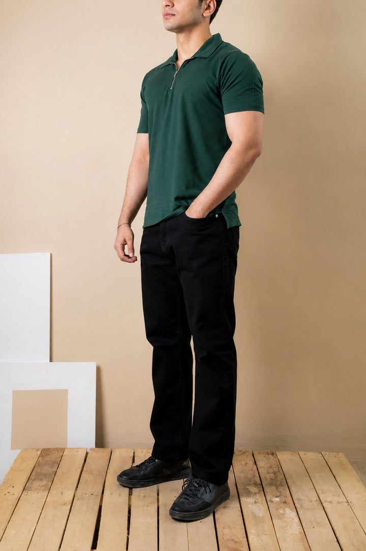 Forest Green Zip Polo – Popcorn Knit