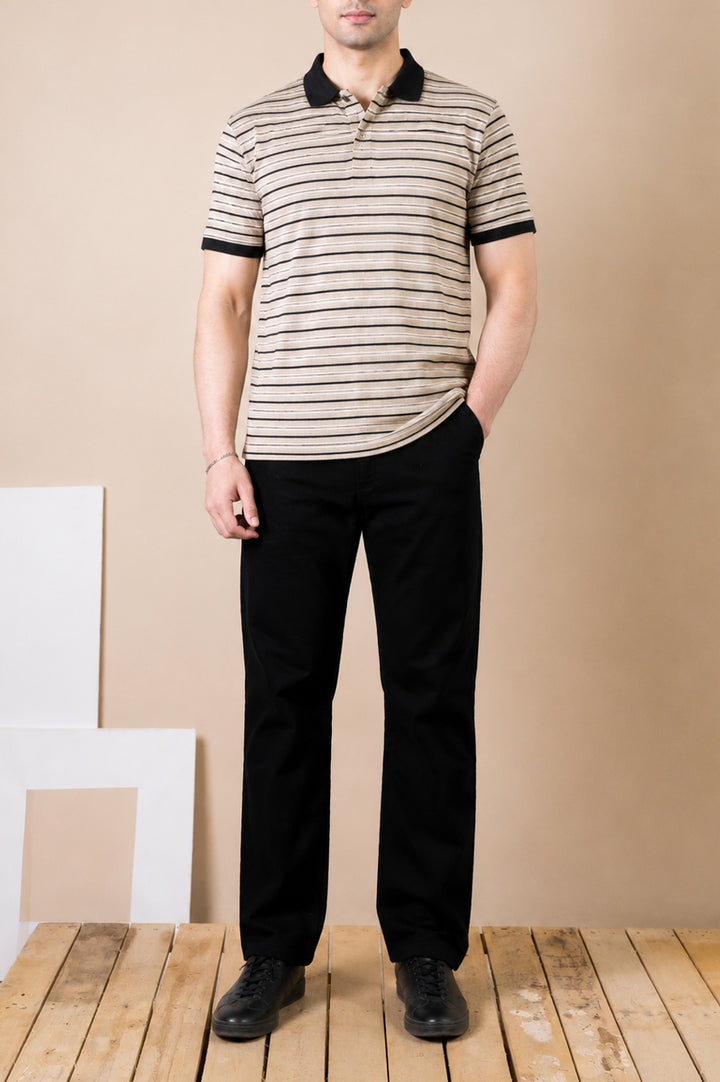 Sand Stripe Polo – Popcorn Knit