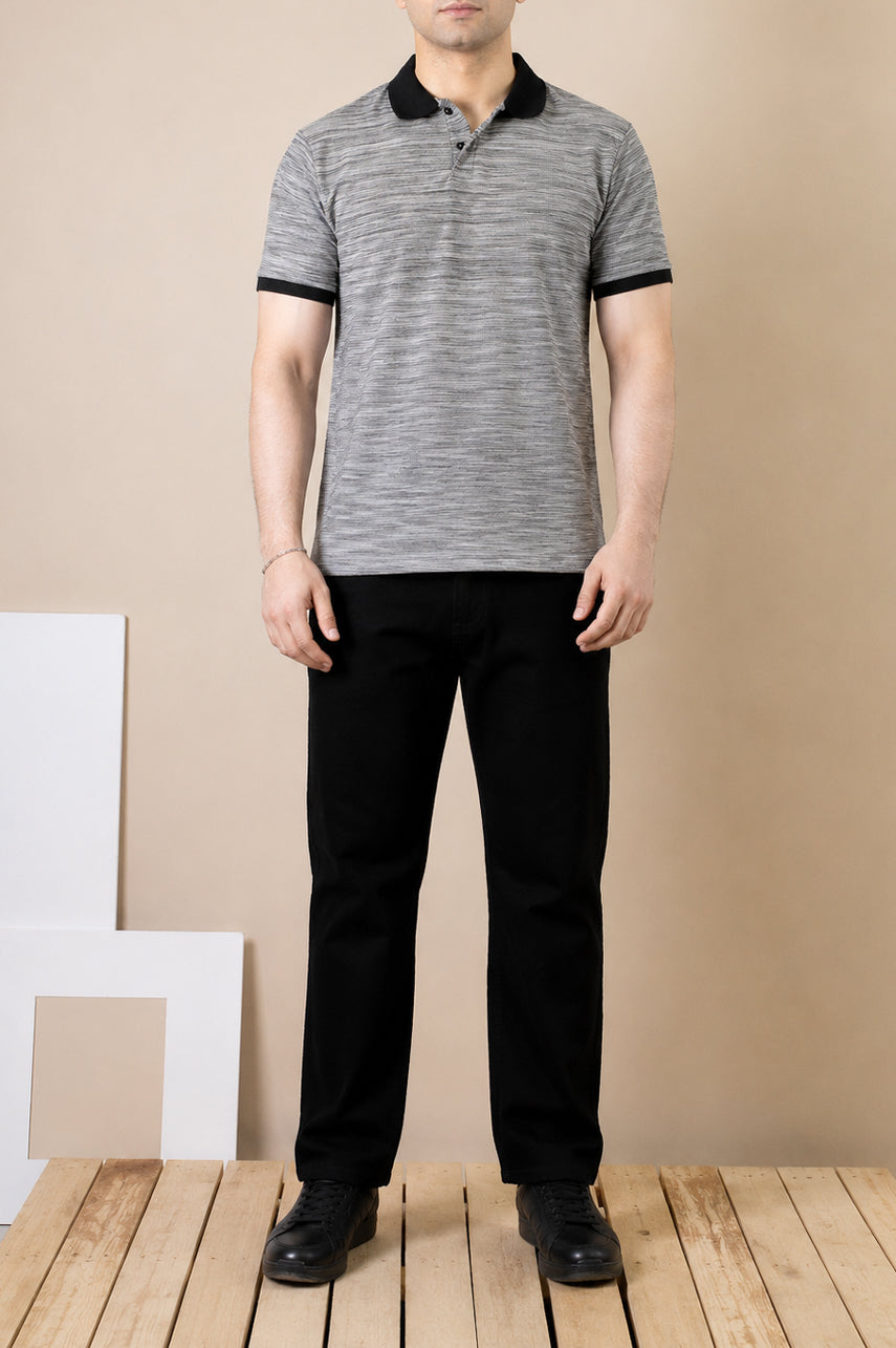 Ash Grey Contrast Collar Polo – Popcorn Knit