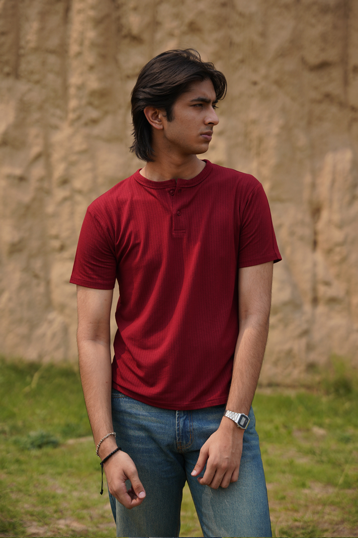 Maroon Ribbed Henley