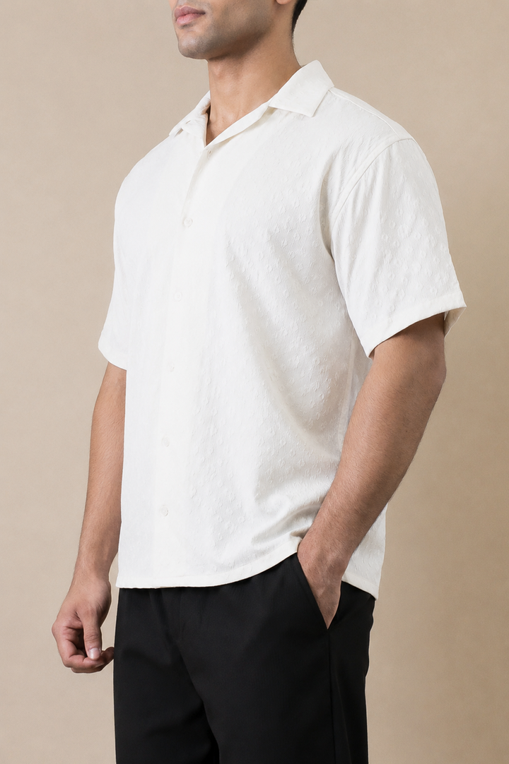 Off-White Floral Textured Cuban Shirt