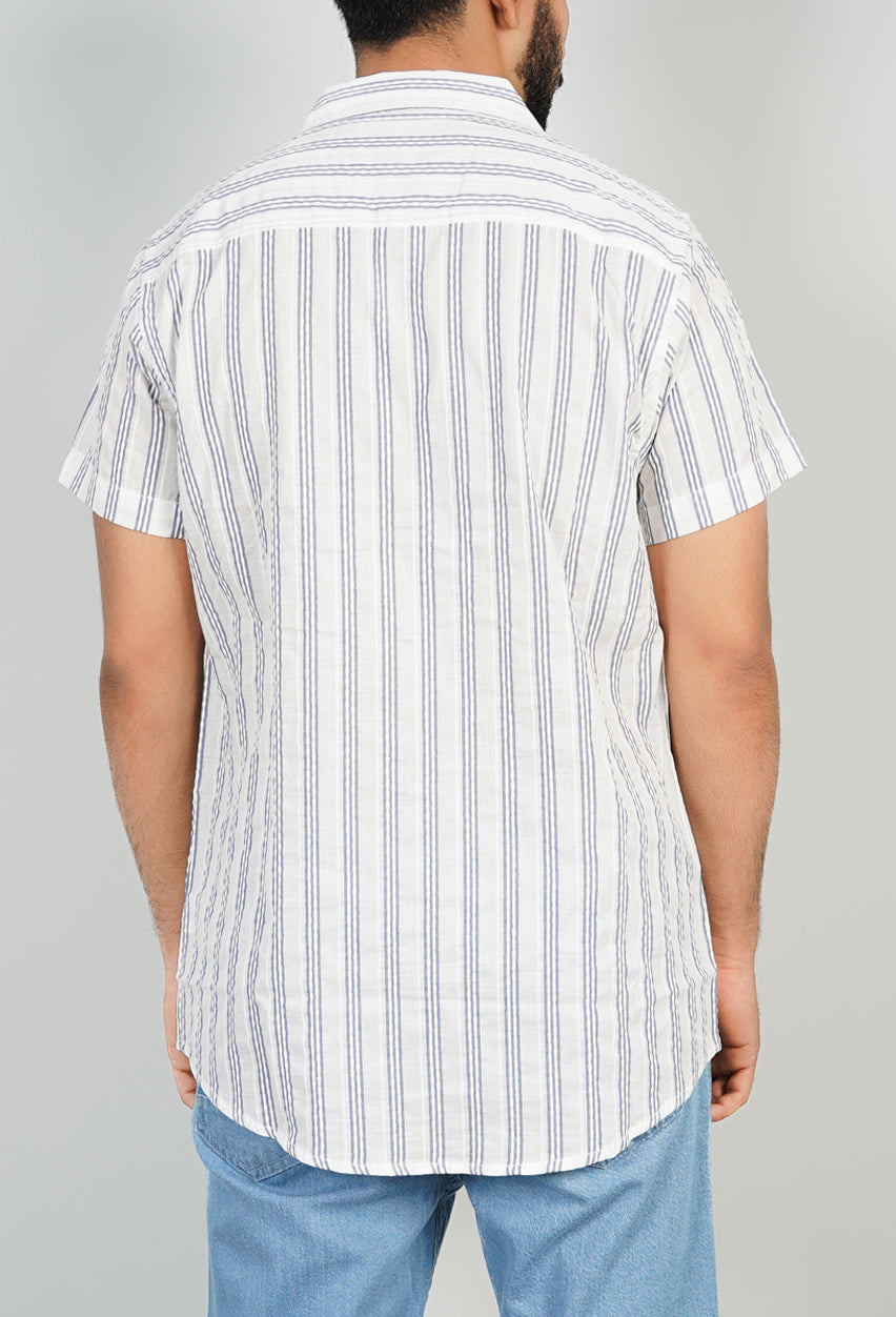 Short Sleeve White & Navy Striped Shirt