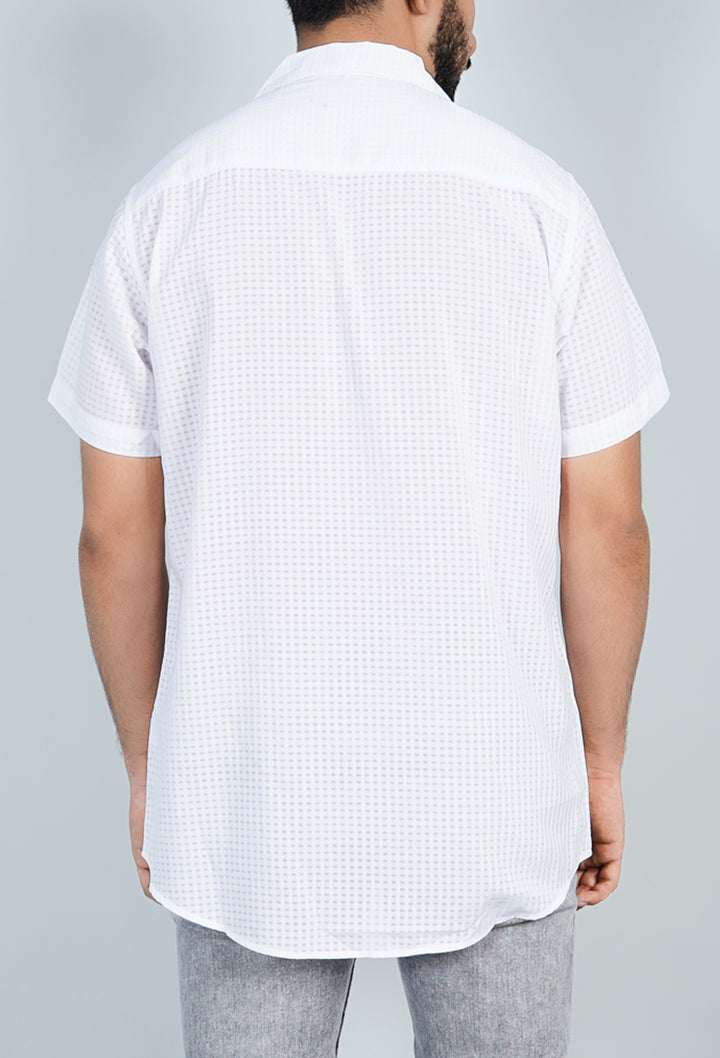 White Check Textured Cuban Shirt