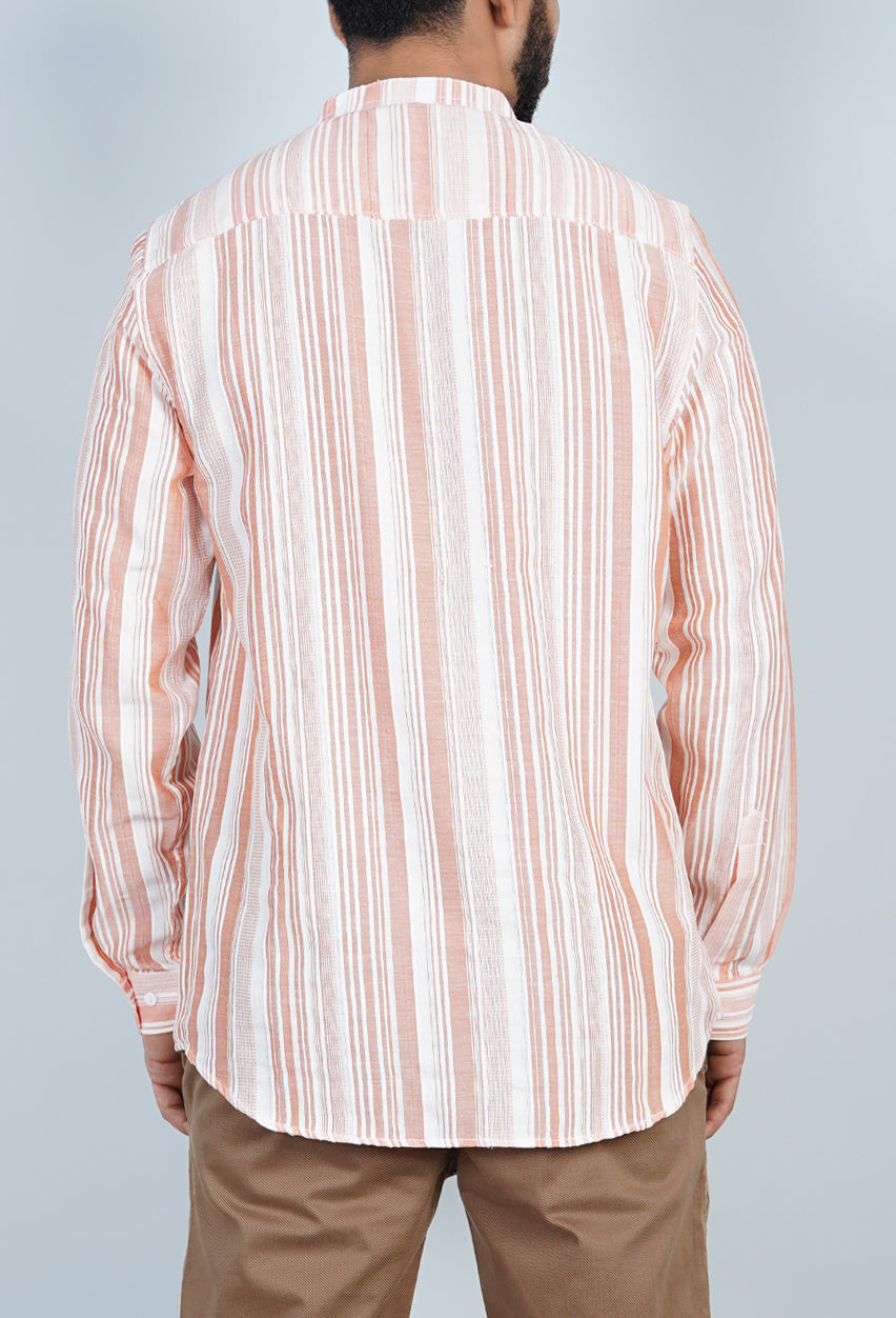 Rust & White Striped Kurta Shirt