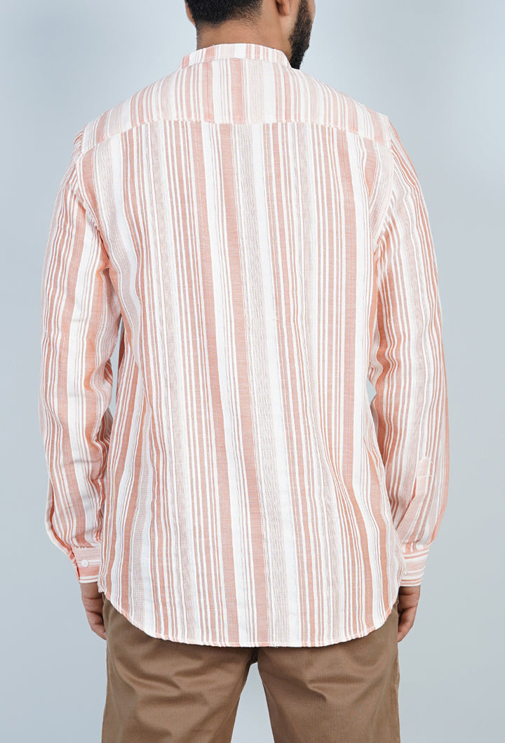 Rust & White Striped Kurta Shirt