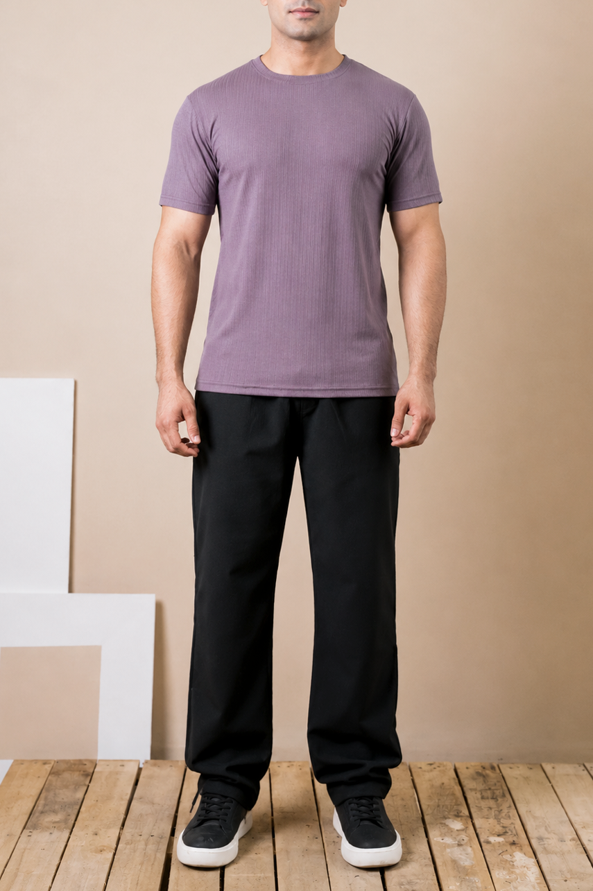 Slate Purple Ribbed Slim Fit Tee