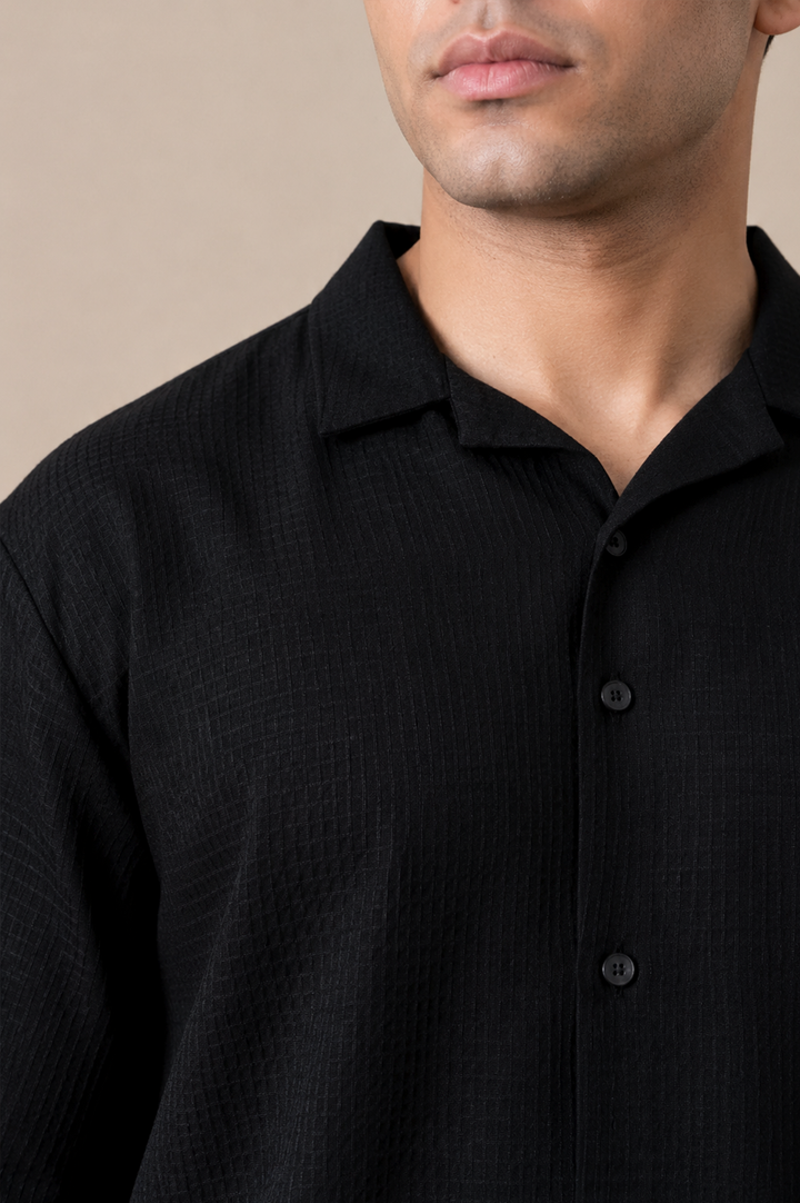 Black Textured Cuban Shirt