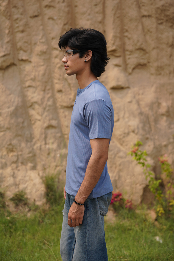 Blue Ribbed Henley