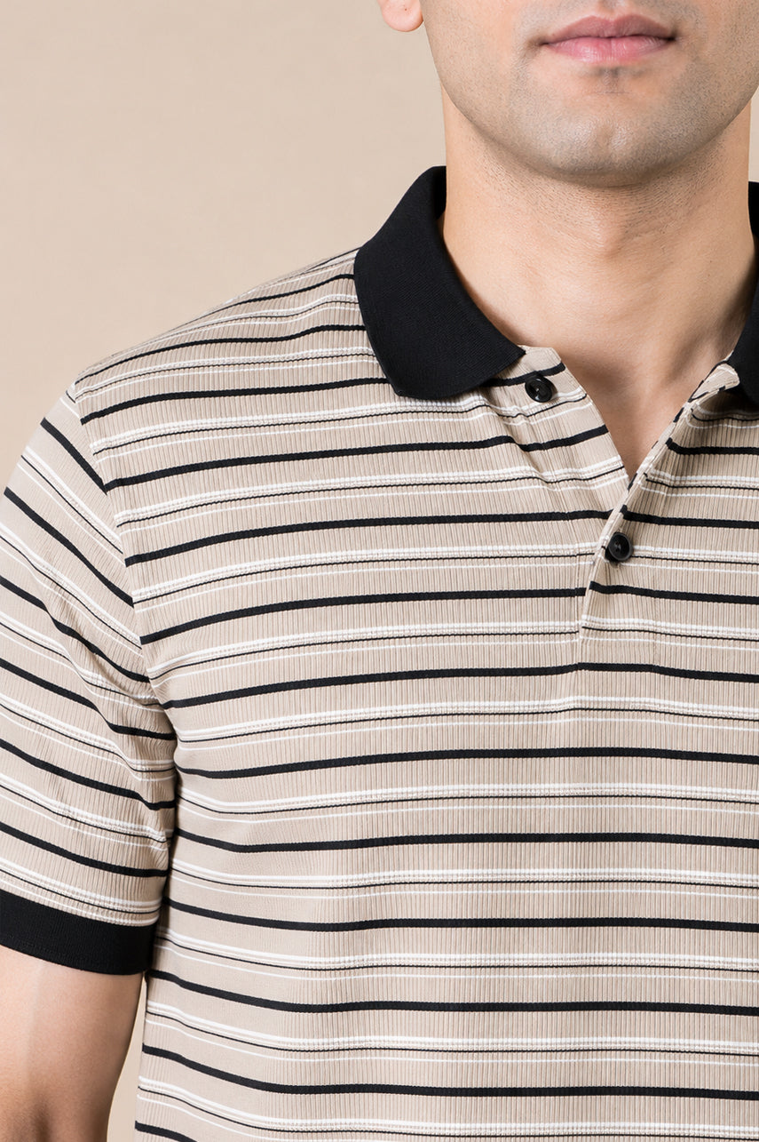 Sand Stripe Polo – Popcorn Knit