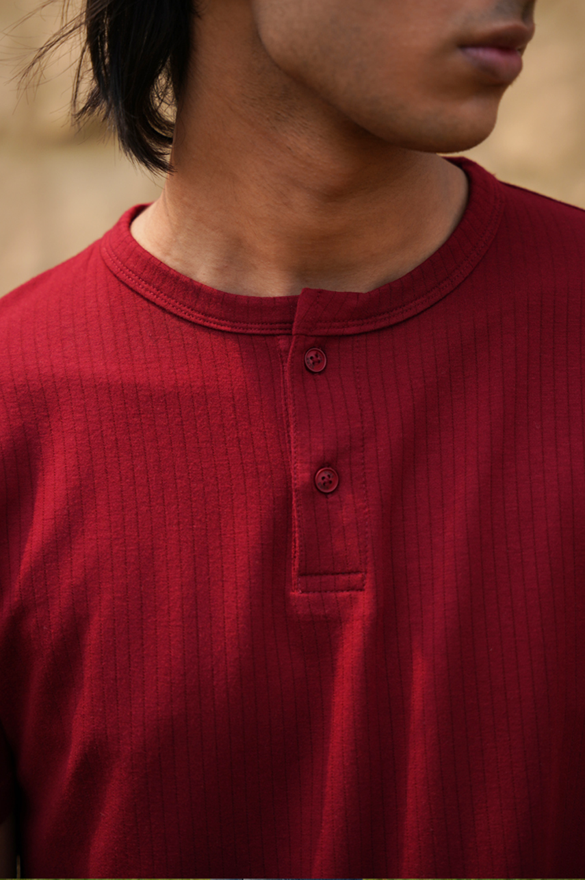 Maroon Ribbed Henley