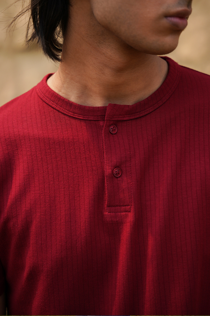 Maroon Ribbed Henley