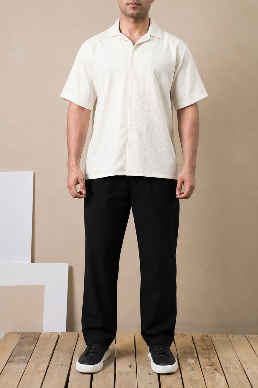 Off-White Floral Textured Cuban Shirt