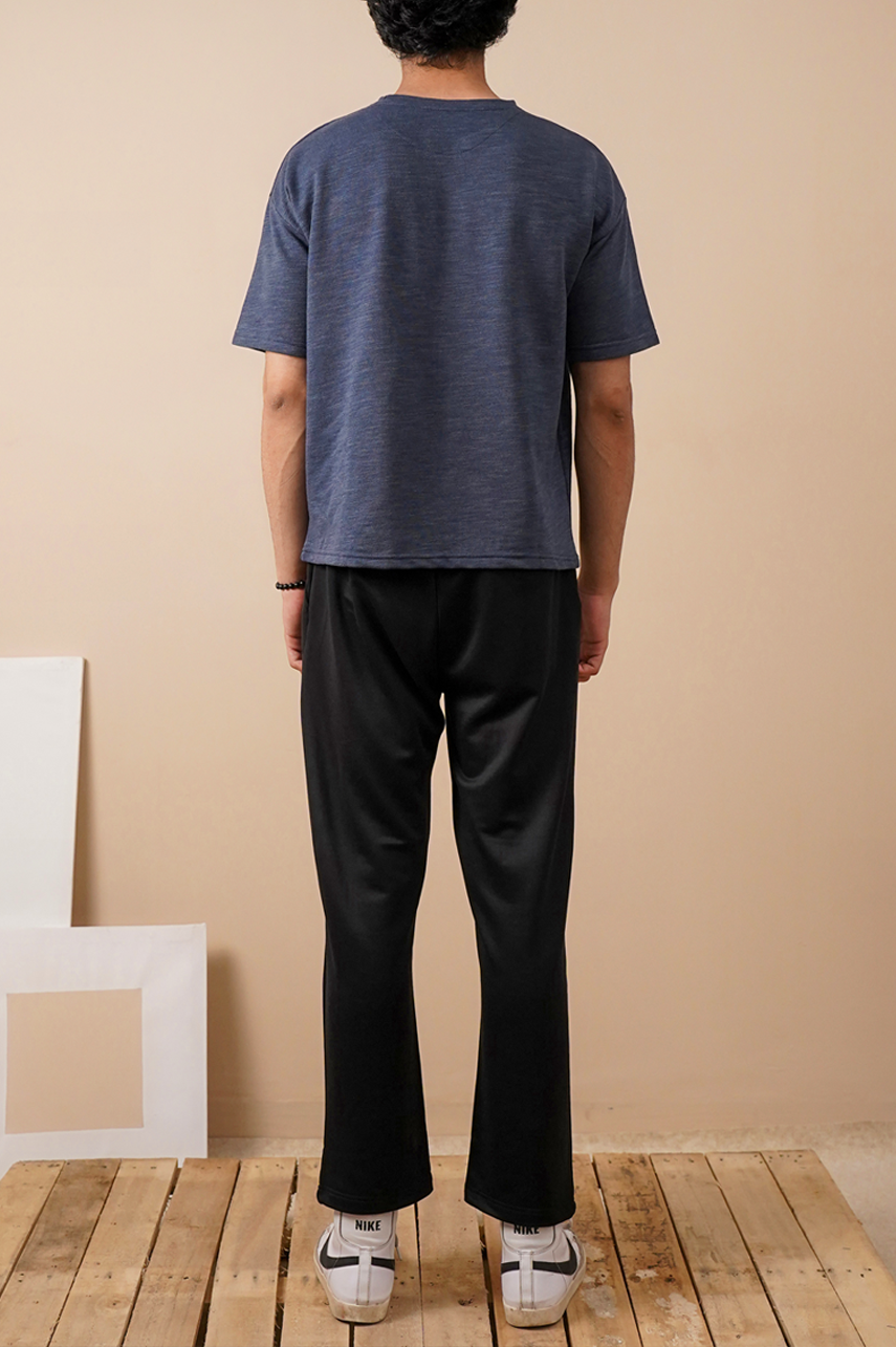 Melange Navy Textured Oversized T-Shirt