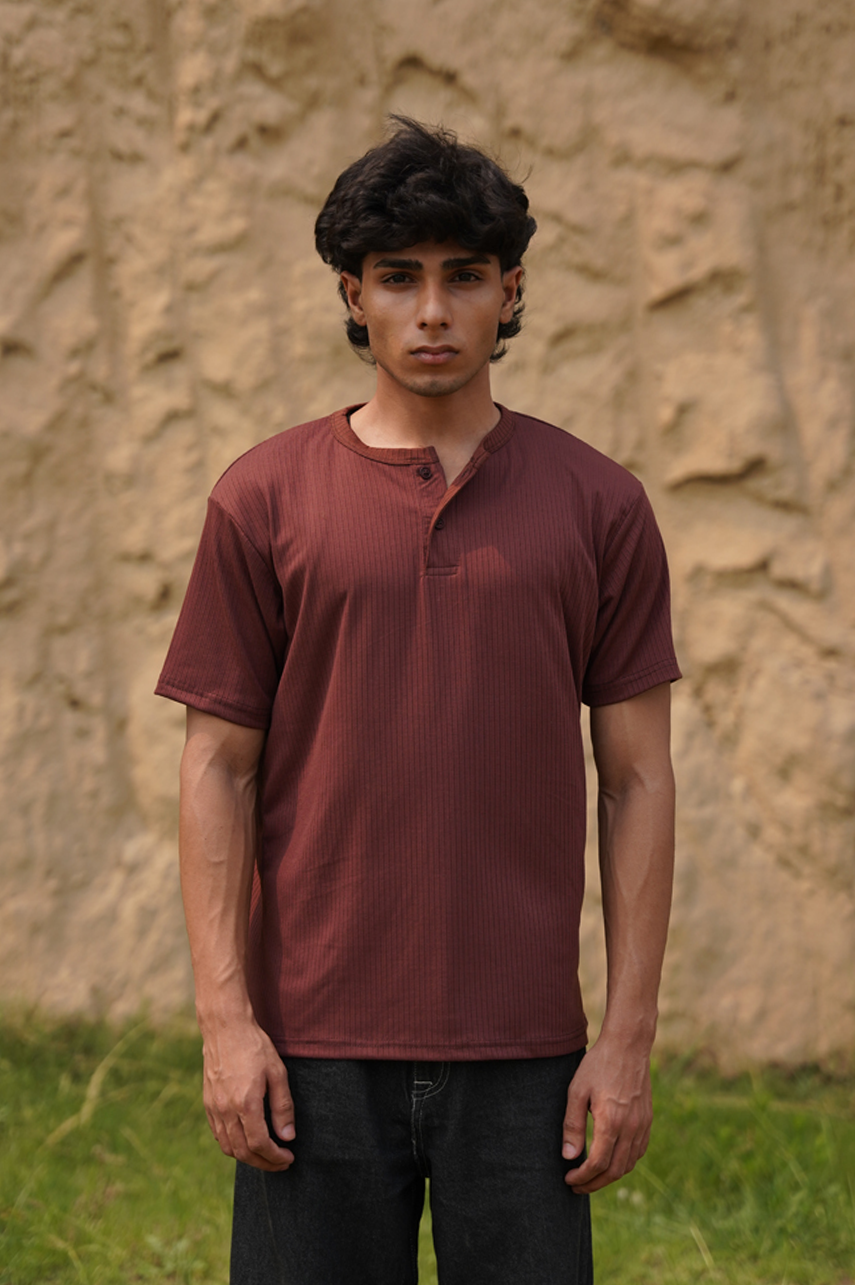 Brown Ribbed Henley