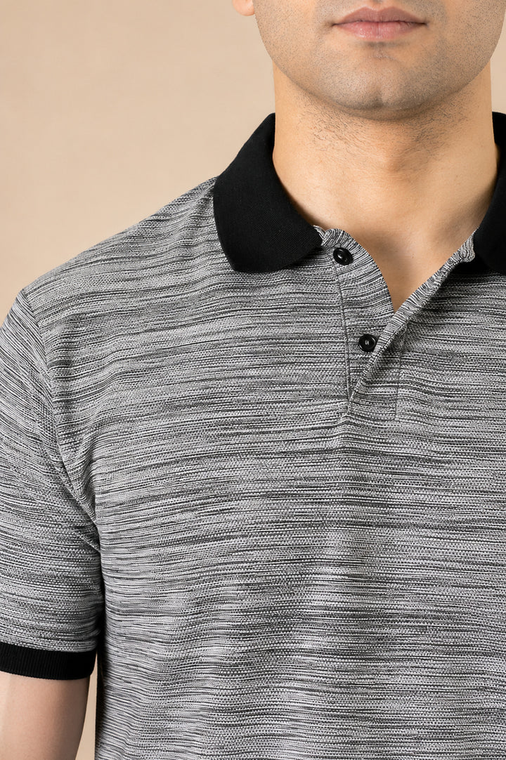 Ash Grey Contrast Collar Polo – Popcorn Knit