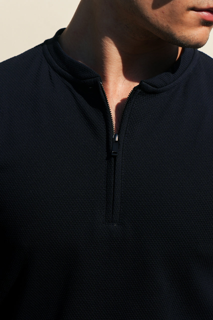 Black Half Zip Henley