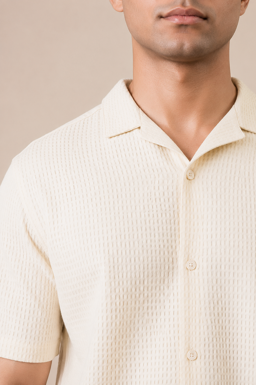 Cream Waffle Cuban Shirt