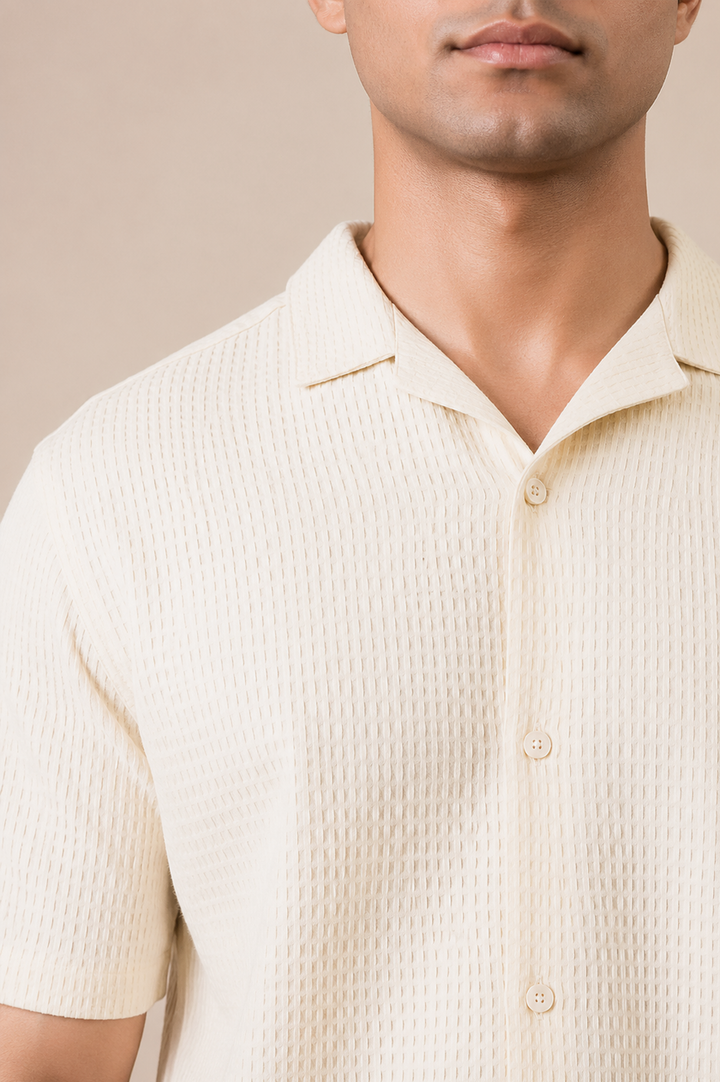 Cream Waffle Cuban Shirt