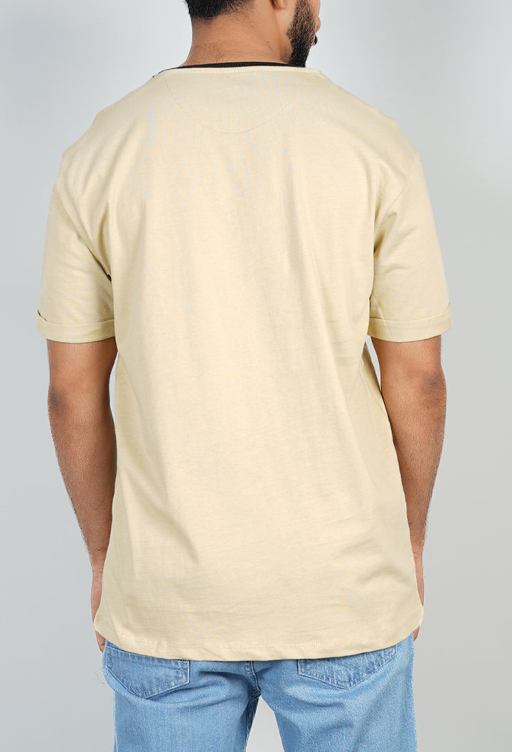 Beige Piped Relax Fit T-Shirt