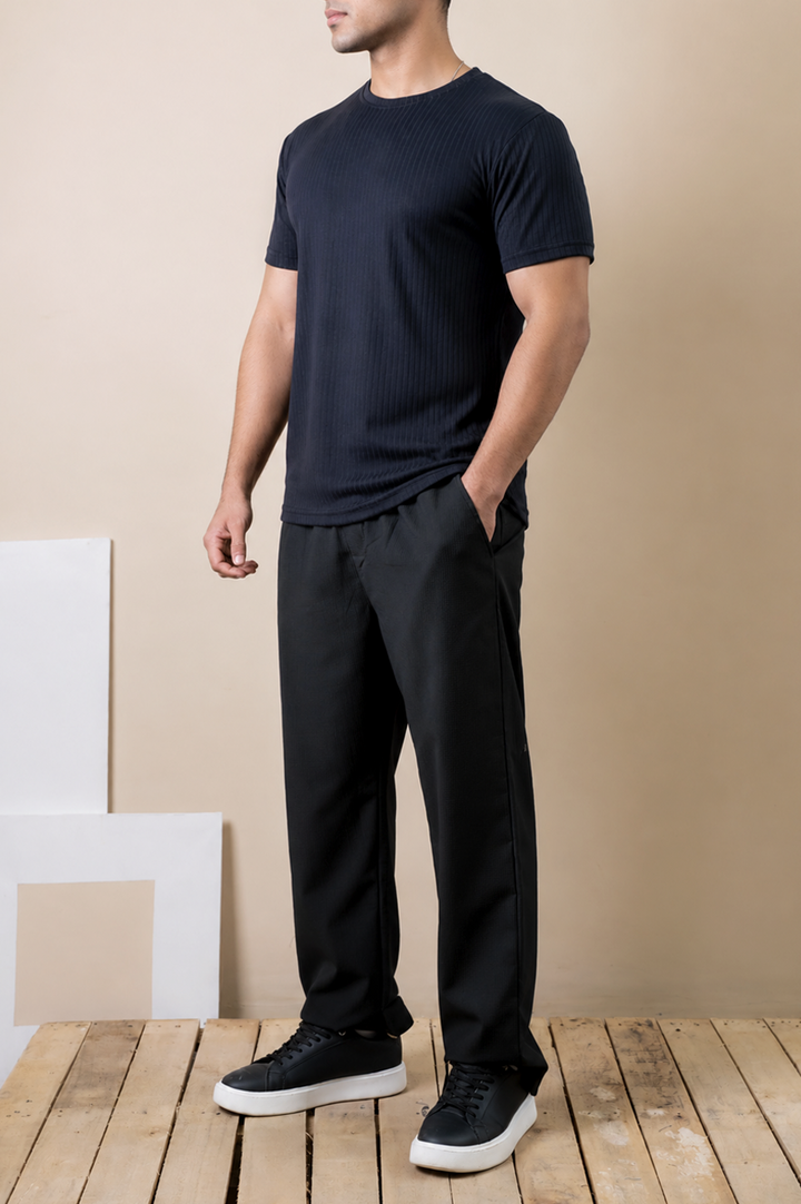 Navy Ribbed Slim Fit Tee
