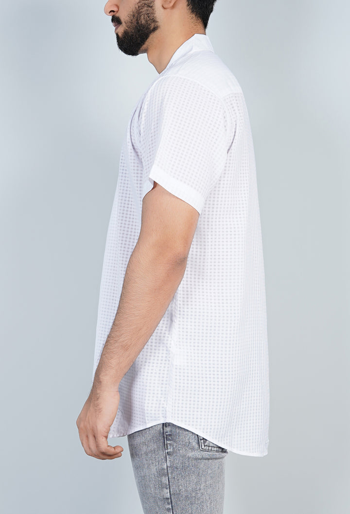 White Check Textured Cuban Shirt