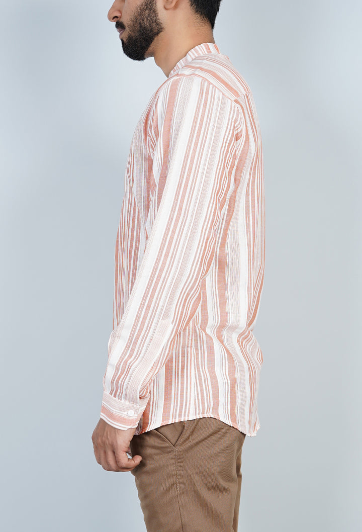 Rust & White Striped Kurta Shirt