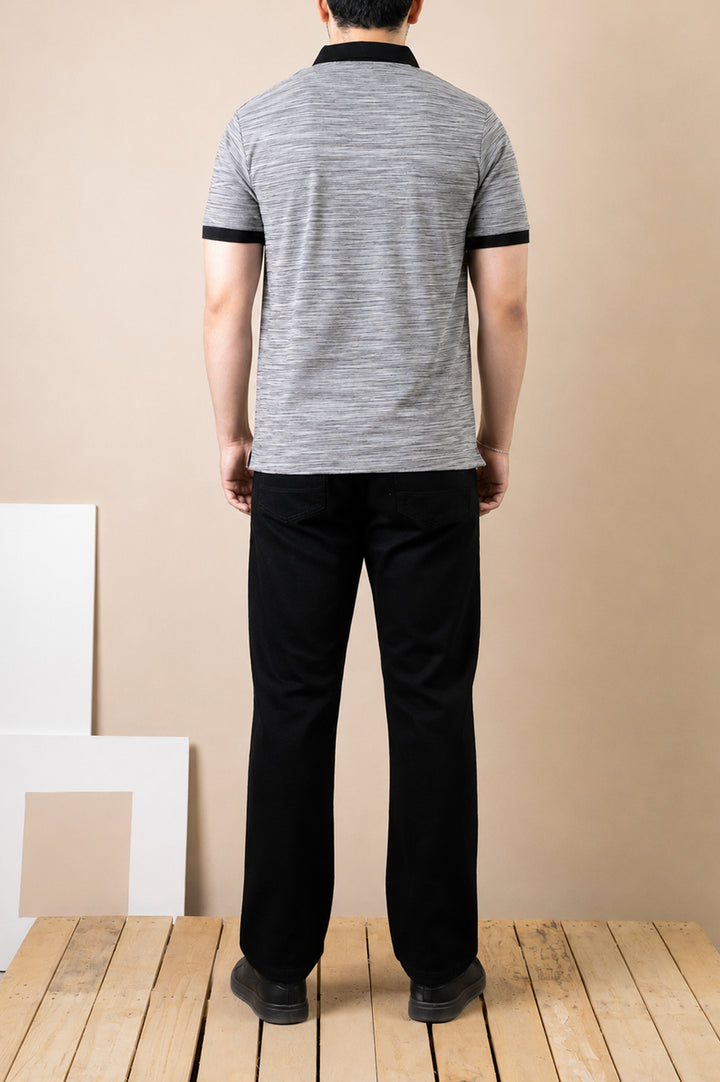 Ash Grey Contrast Collar Polo – Popcorn Knit