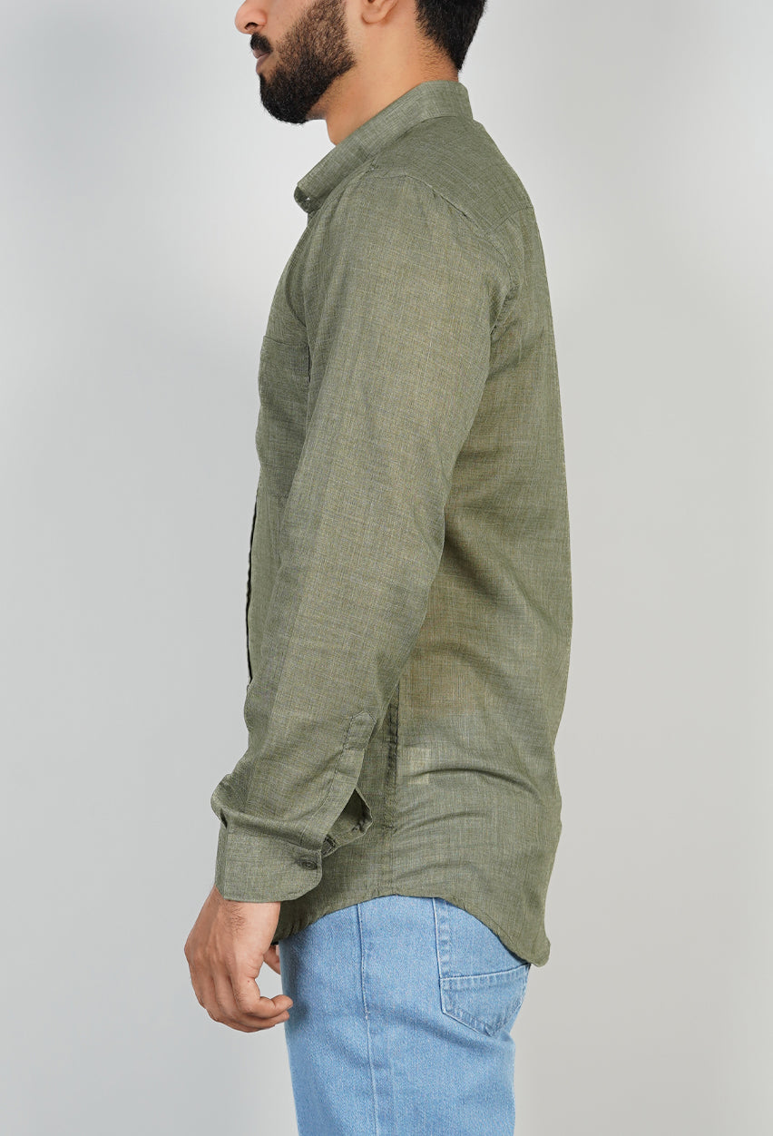 Olive Textured Cotton Shirt