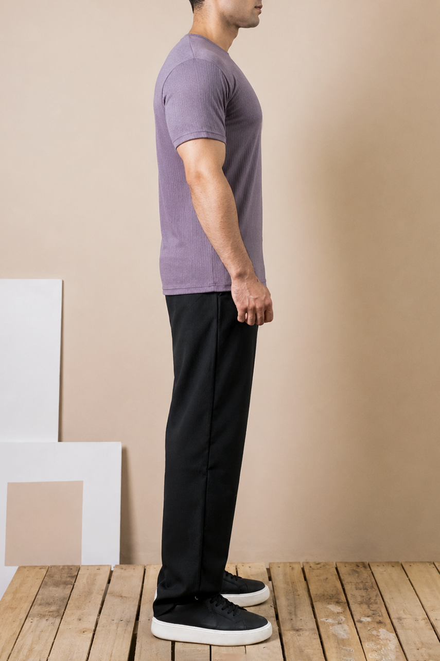 Slate Purple Ribbed Slim Fit Tee