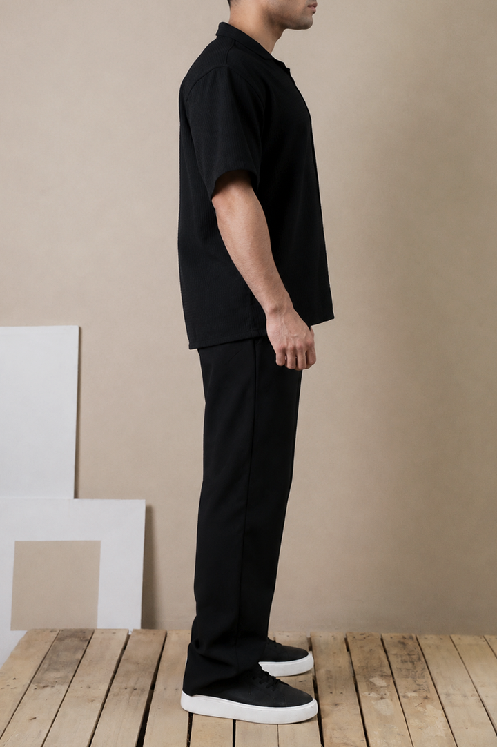 Black Textured Cuban Shirt