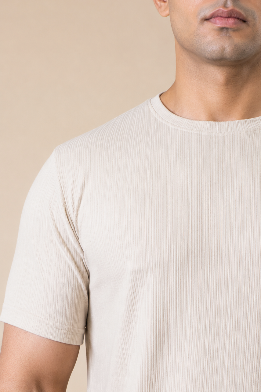 Cream Ribbed Slim Fit Tee
