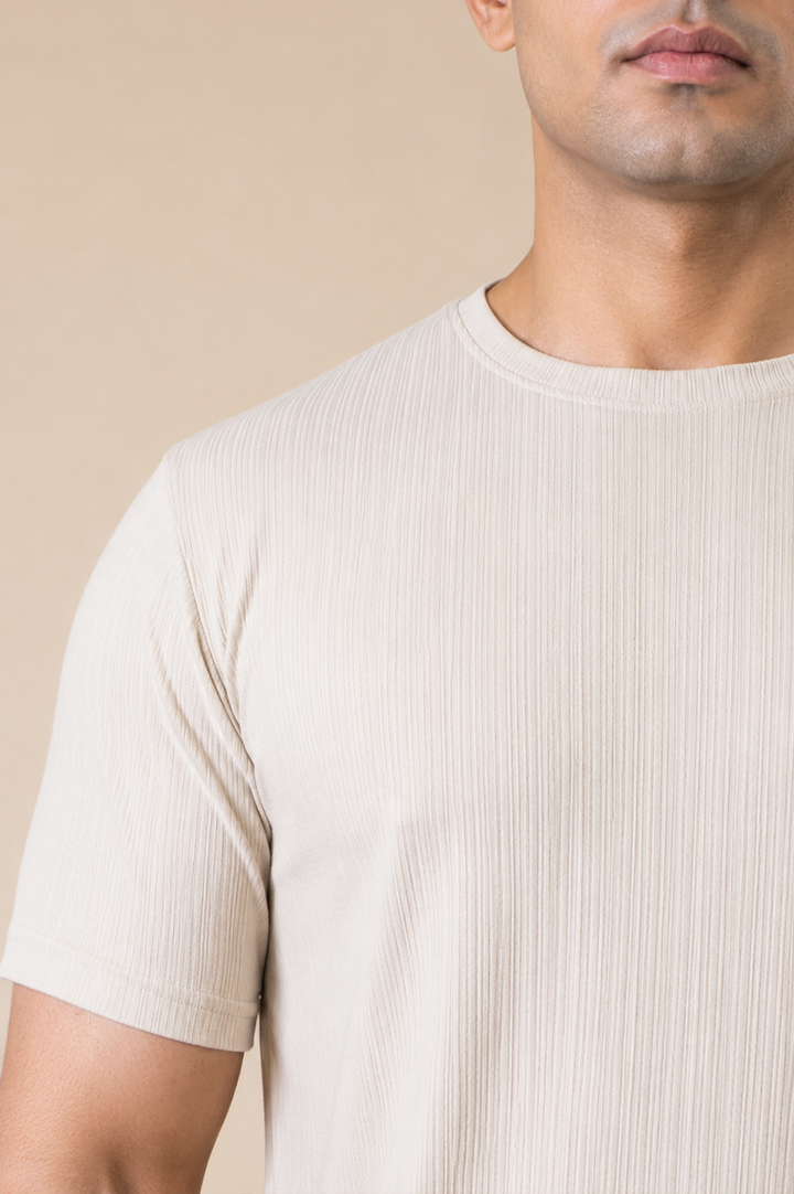 Cream Ribbed Slim Fit Tee