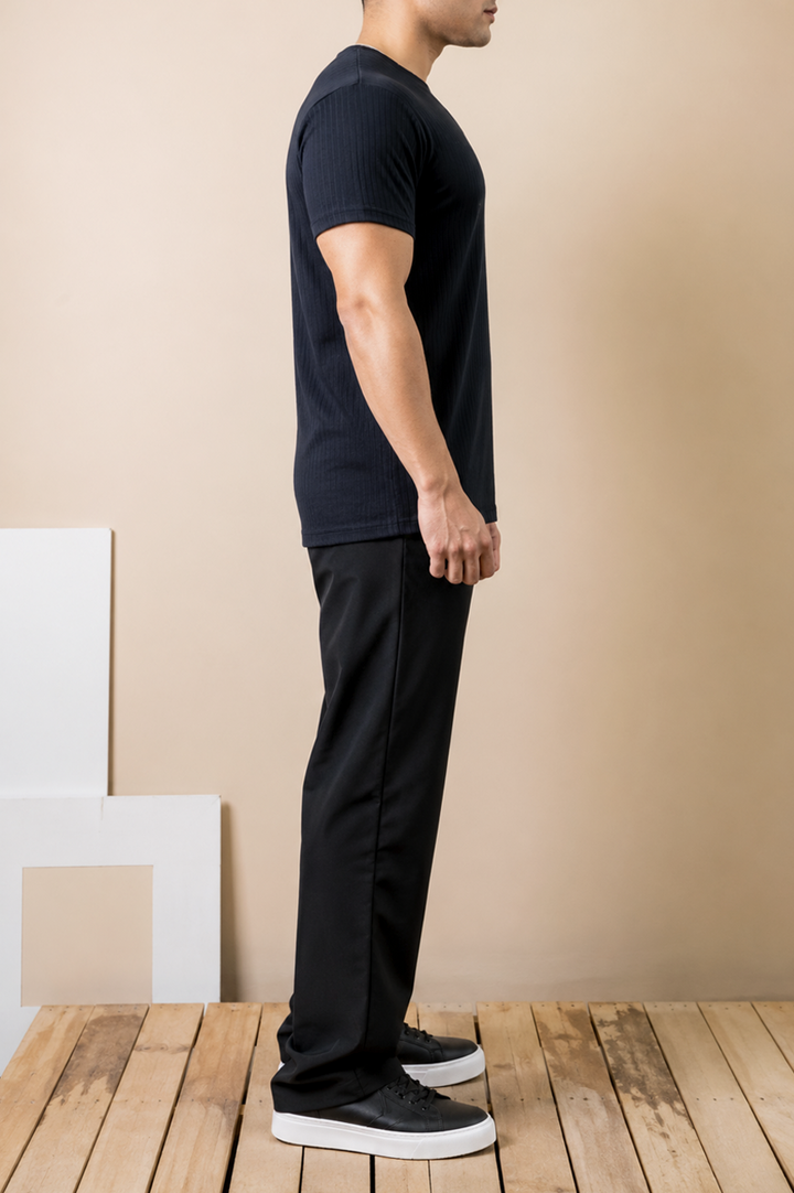 Navy Ribbed Slim Fit Tee