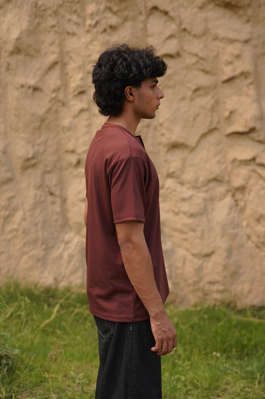 Brown Ribbed Henley