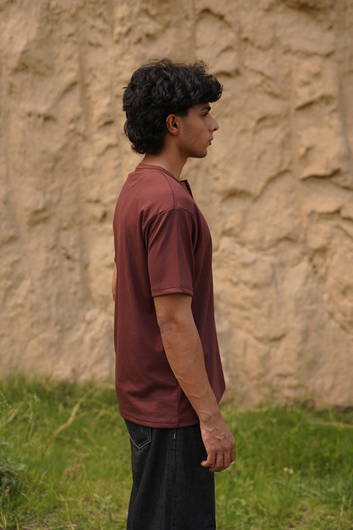 Brown Ribbed Henley