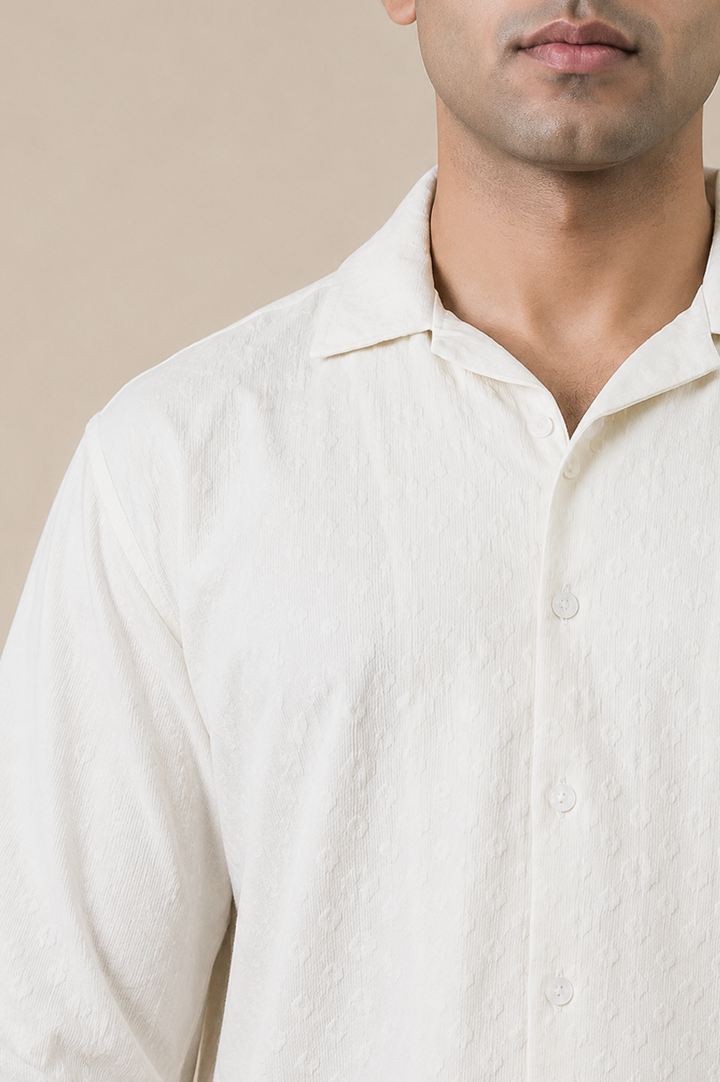 Off-White Floral Textured Cuban Shirt